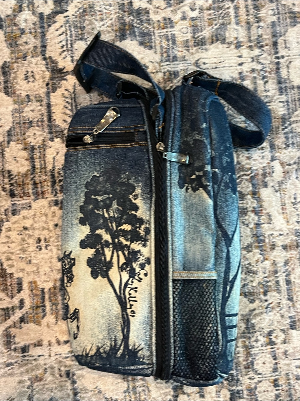 Unique Picnic time Canvas Crossbody denim Bag with Tree Silhouette Print